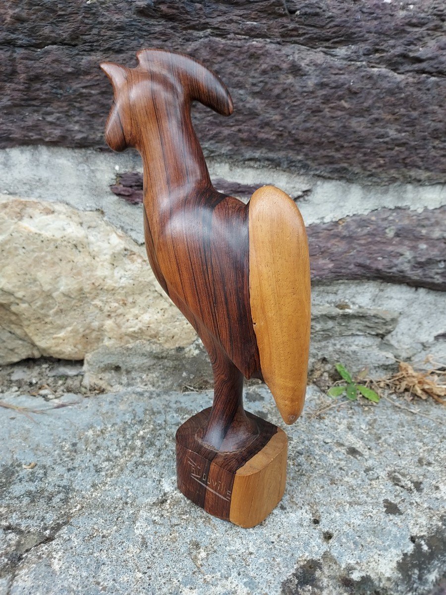 Rooster Monoxyl Wooden Sculpture Roger Douville (1915-1981)-photo-4