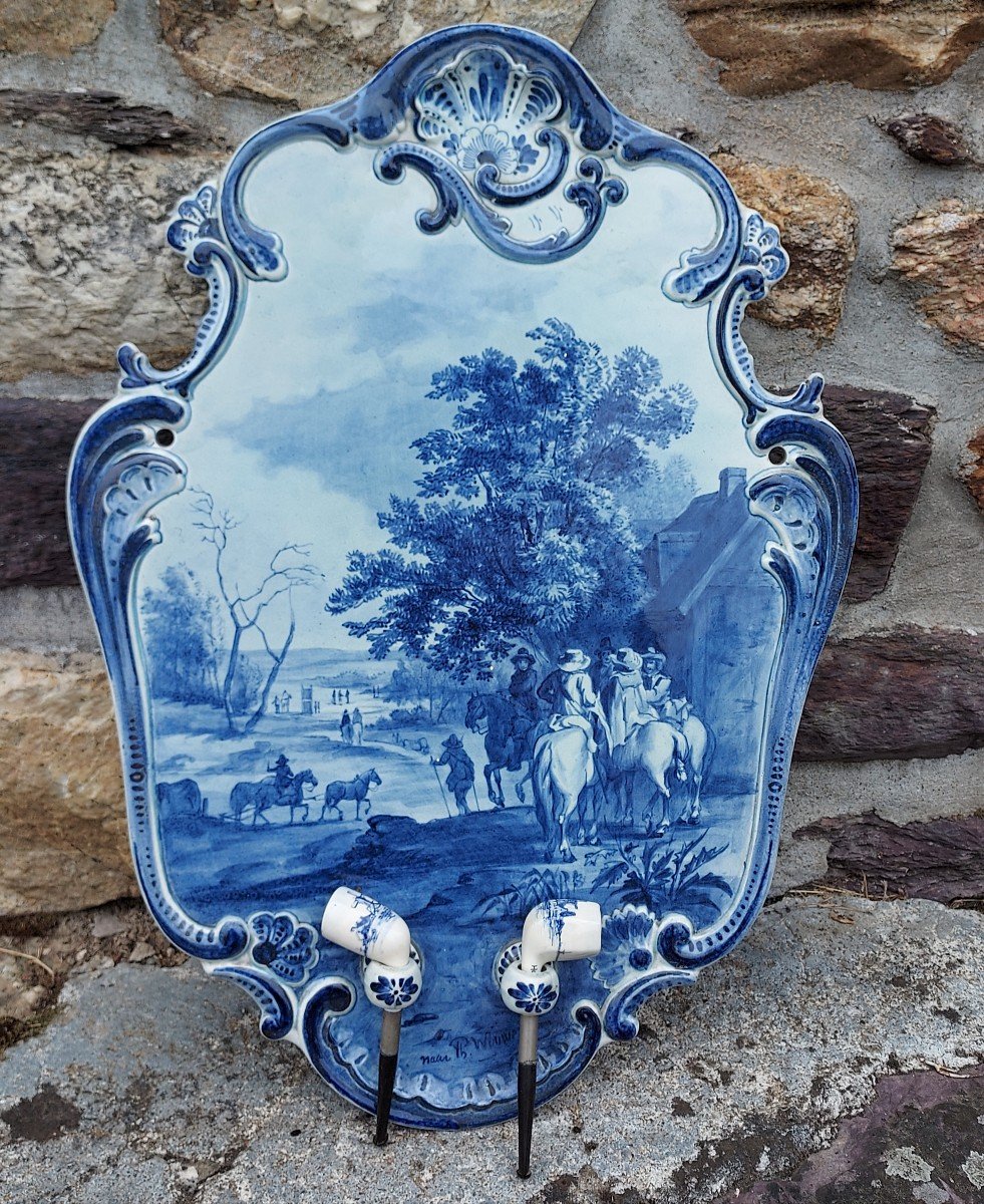 Large Delft Porcelain Plate After Wouwerman 1882-photo-4