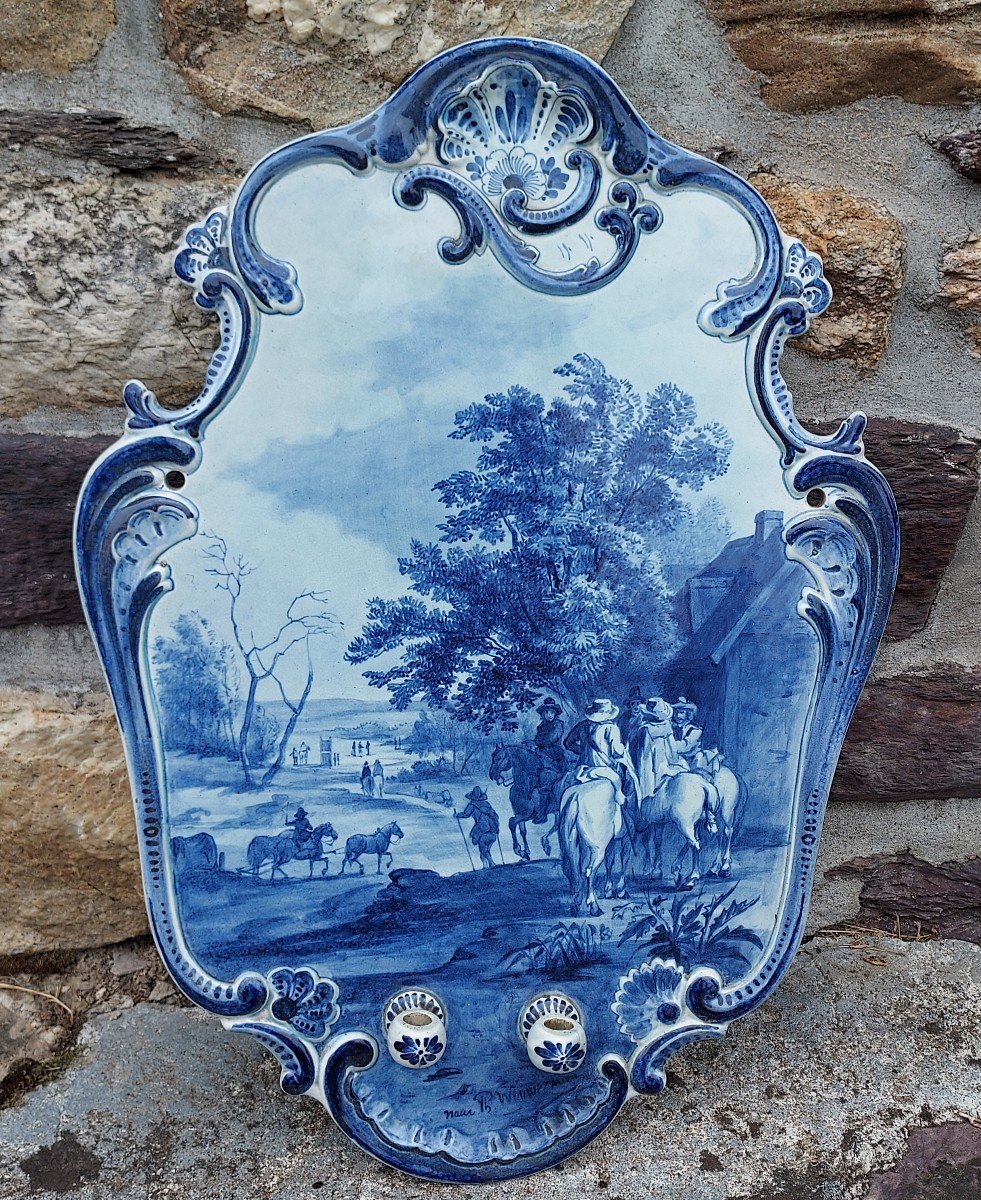 Grande Plaque En Porcelaine De Delft d'Après Wouwerman 1882