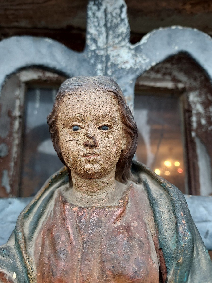 18th Century Polychrome Wooden Statuette -photo-2