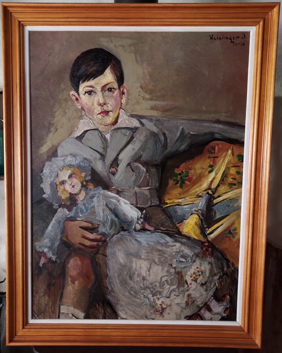 Oil On Canvas The Boy With The Doll By Joseph Waidinger (1899-?)