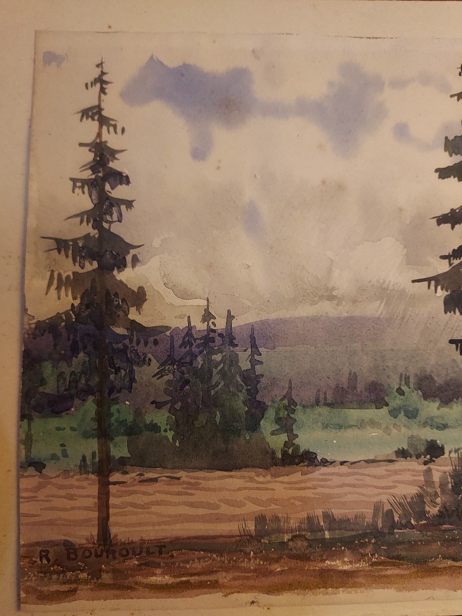 Robert Bouroult (1894-1975) Watercolor Landscape-photo-2