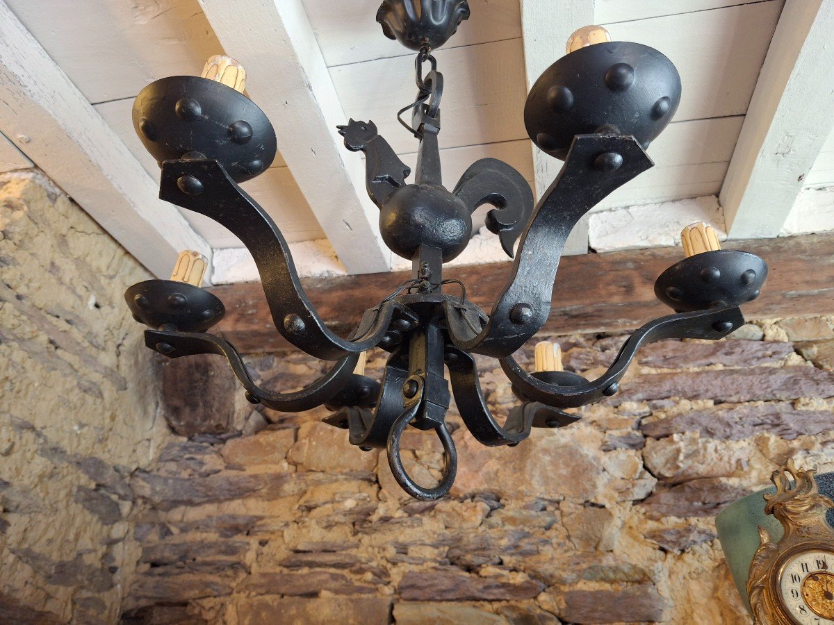 Wrought Iron Rooster Chandelier Les Atelier De Marolles -photo-2