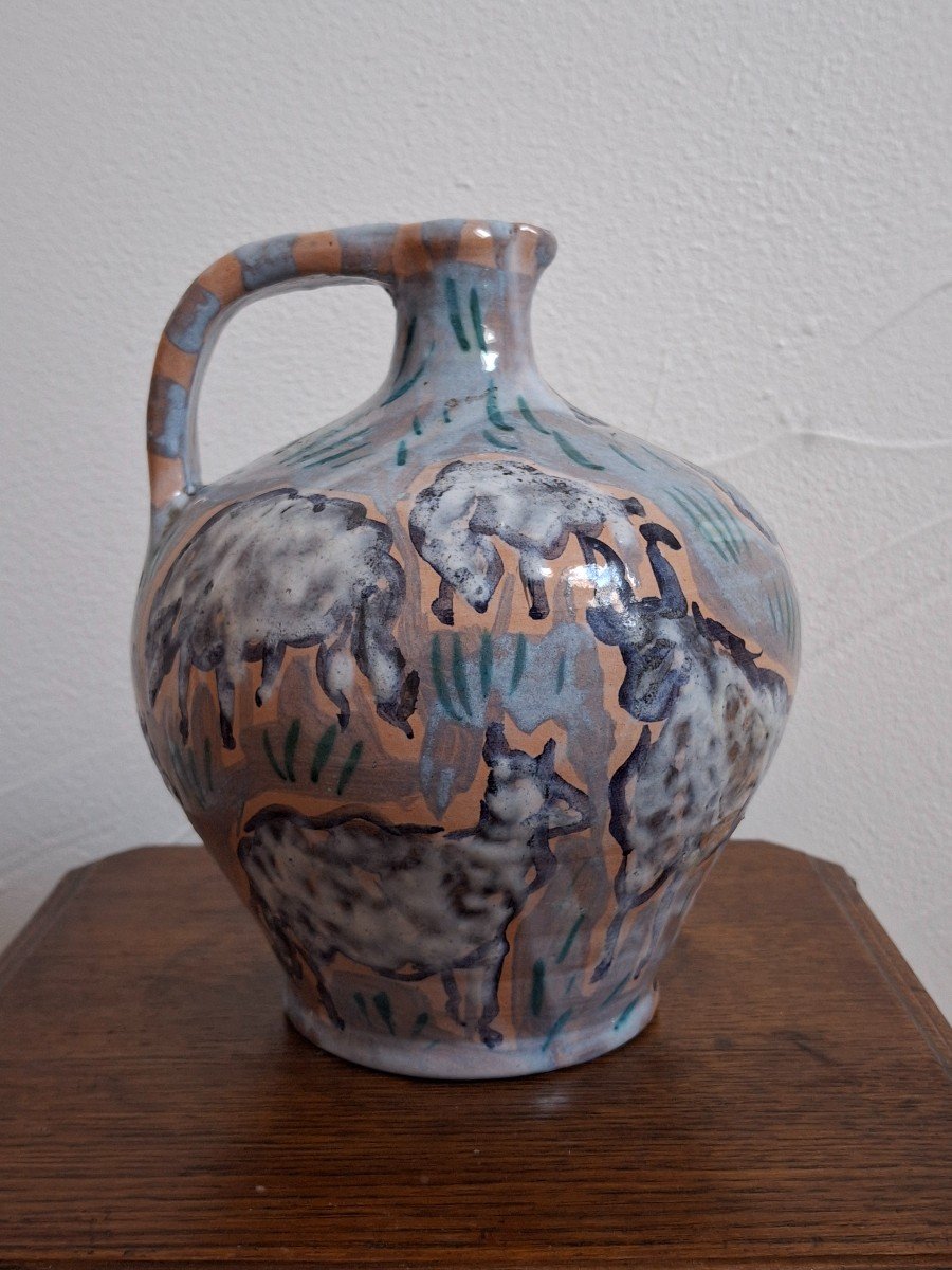 Chabaneix Vallauris Glazed Ceramic Pitcher-photo-2