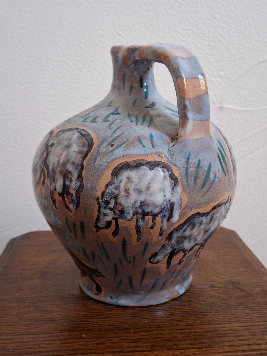 Chabaneix Vallauris Glazed Ceramic Pitcher-photo-4