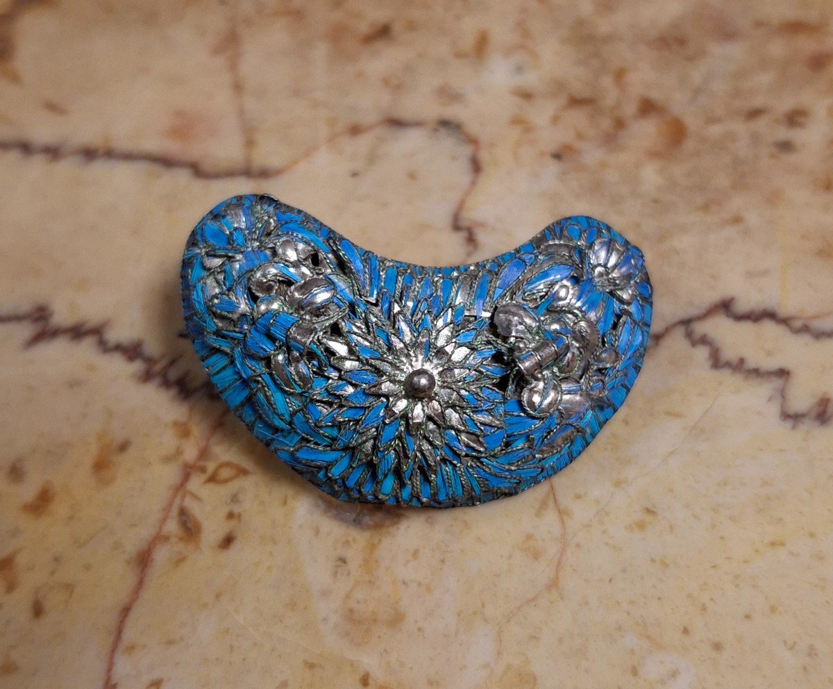 Broche En Argent Chinoise Et Plume De Martin Pêcheur Tian-tsui