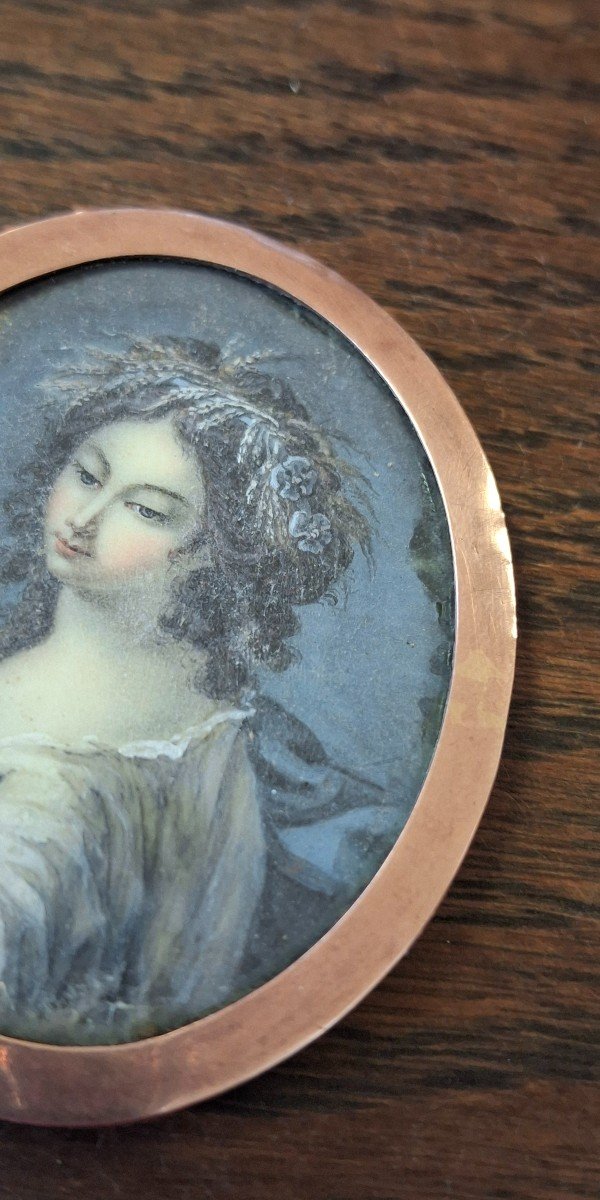 Portrait De Femme Miniature XVIIIe Cadre En Or Rose Daté 1786-photo-4