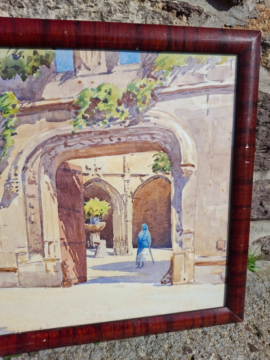 Vue Du Musée De Cluny Aquarelle Signée Rabel-photo-2