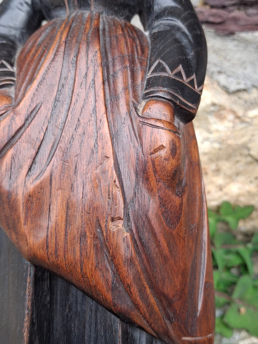 Breton Couple In Two-tone Carved Wood Costume From Lannion-photo-2