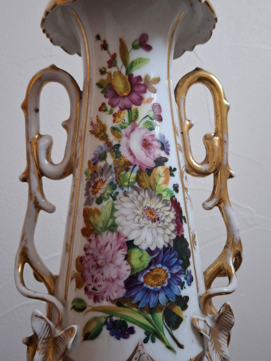 Manufacture Ruaud Grand Vase En Porcelaine Décor Floral XIXe-photo-2