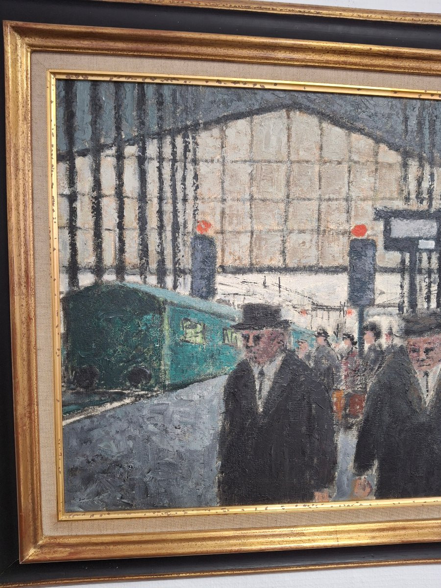 The Gare Du Nord Oil On Canvas René Galant (1914-1997)-photo-2