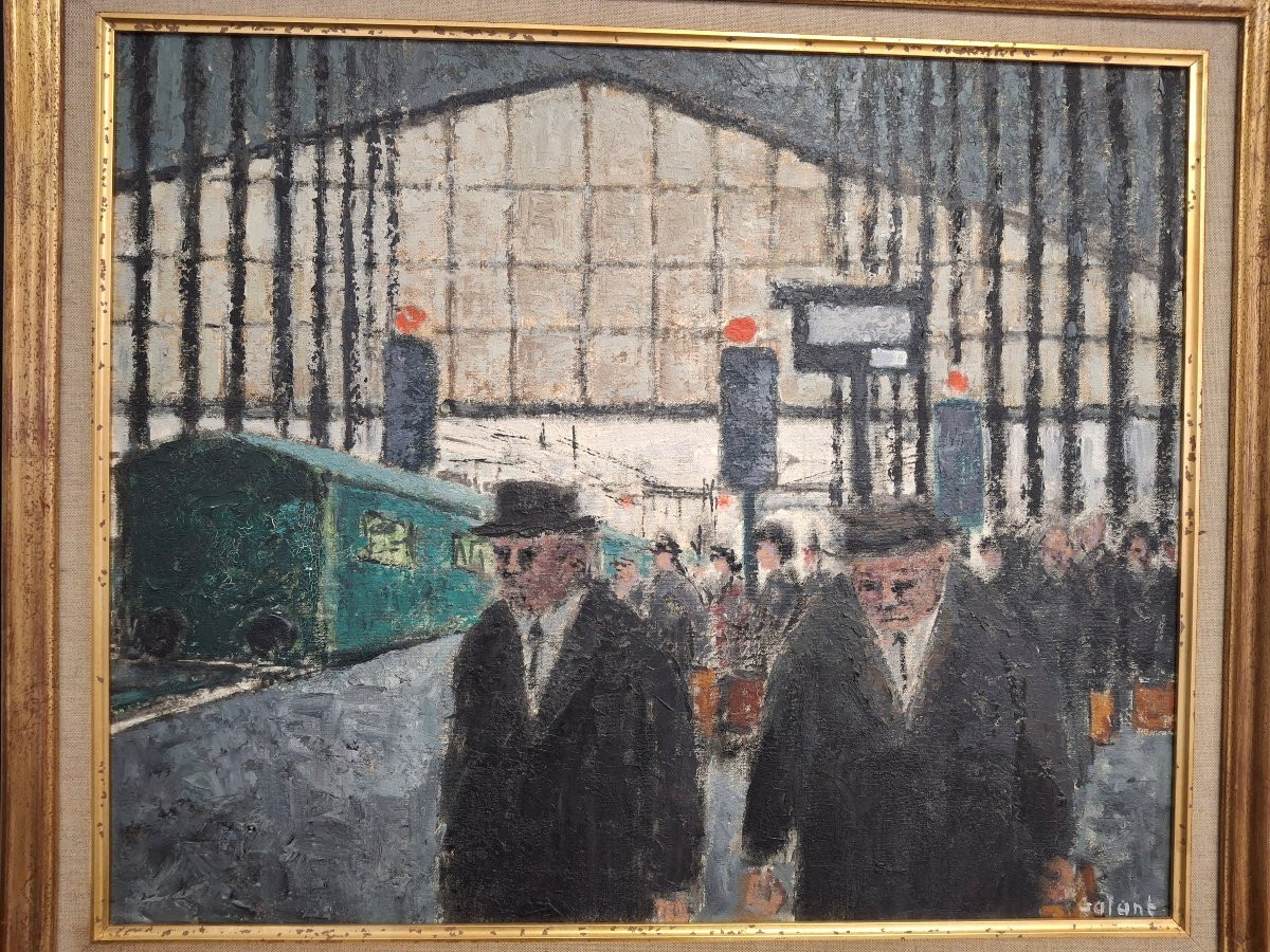 La Gare Du Nord Huile Sur Toile René Galant (1914-1997)-photo-4