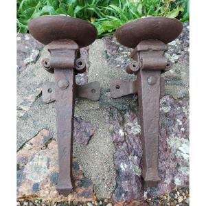 Pair Of Sconces, Art Brut, Wrought Iron.