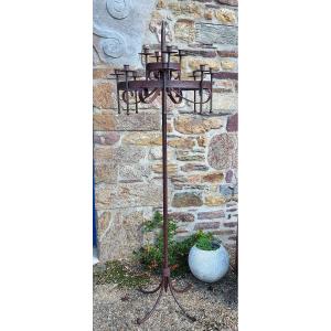 Large Torchère, 12-light Wrought Iron Chandelier 