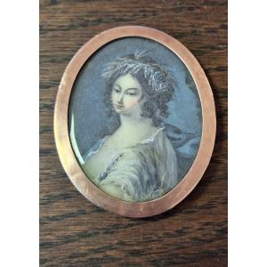 Portrait De Femme Miniature XVIIIe Cadre En Or Rose Daté 1786