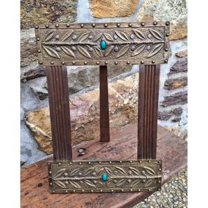 Art Nouveau Frame In Repoussé Copper And Cabochons