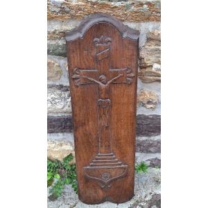 Christ On The Cross Carved Wood Panel Folk Art Brittany