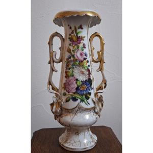 Manufacture Ruaud Grand Vase En Porcelaine Décor Floral XIXe