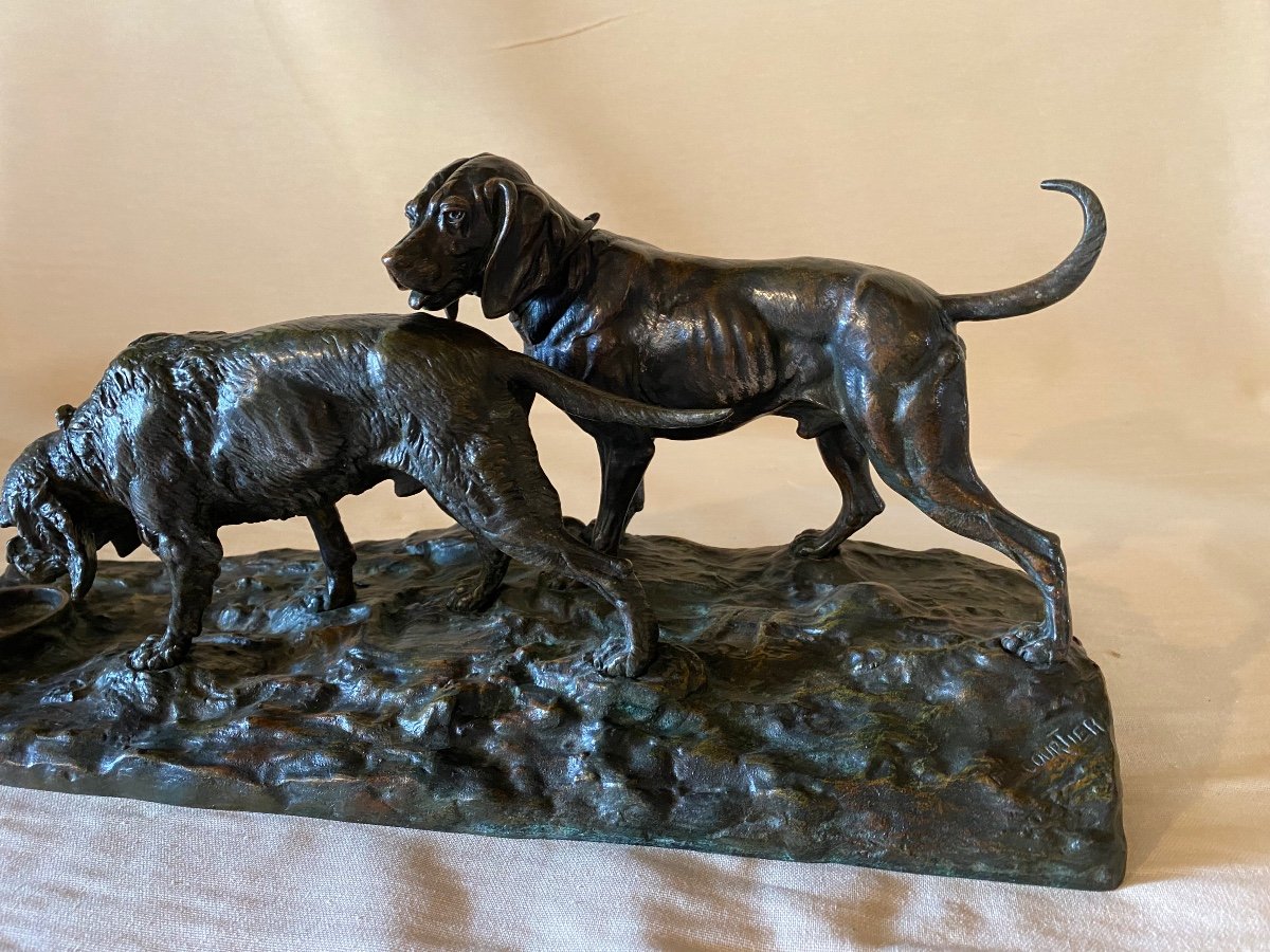 Bronze Lecourtier 2 Chiens De Chasse-photo-3