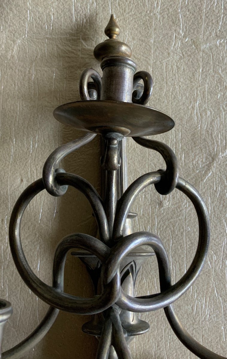 Pair Of Brass Sconces 1900 5 Lights-photo-4