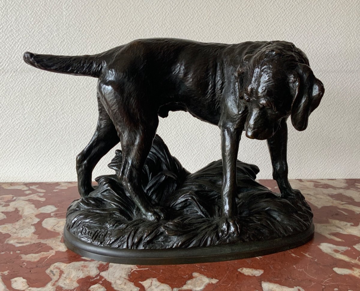 Bronze Truffot Chien Griffon Korthal à L’arrêt 