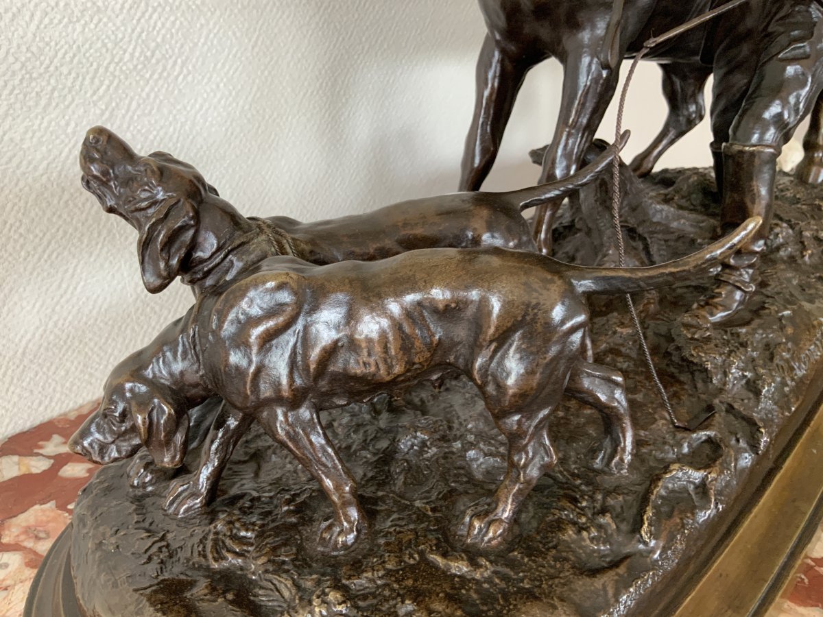 Bronze Lenordez Cheval Chien Piqueur Chasse-photo-3