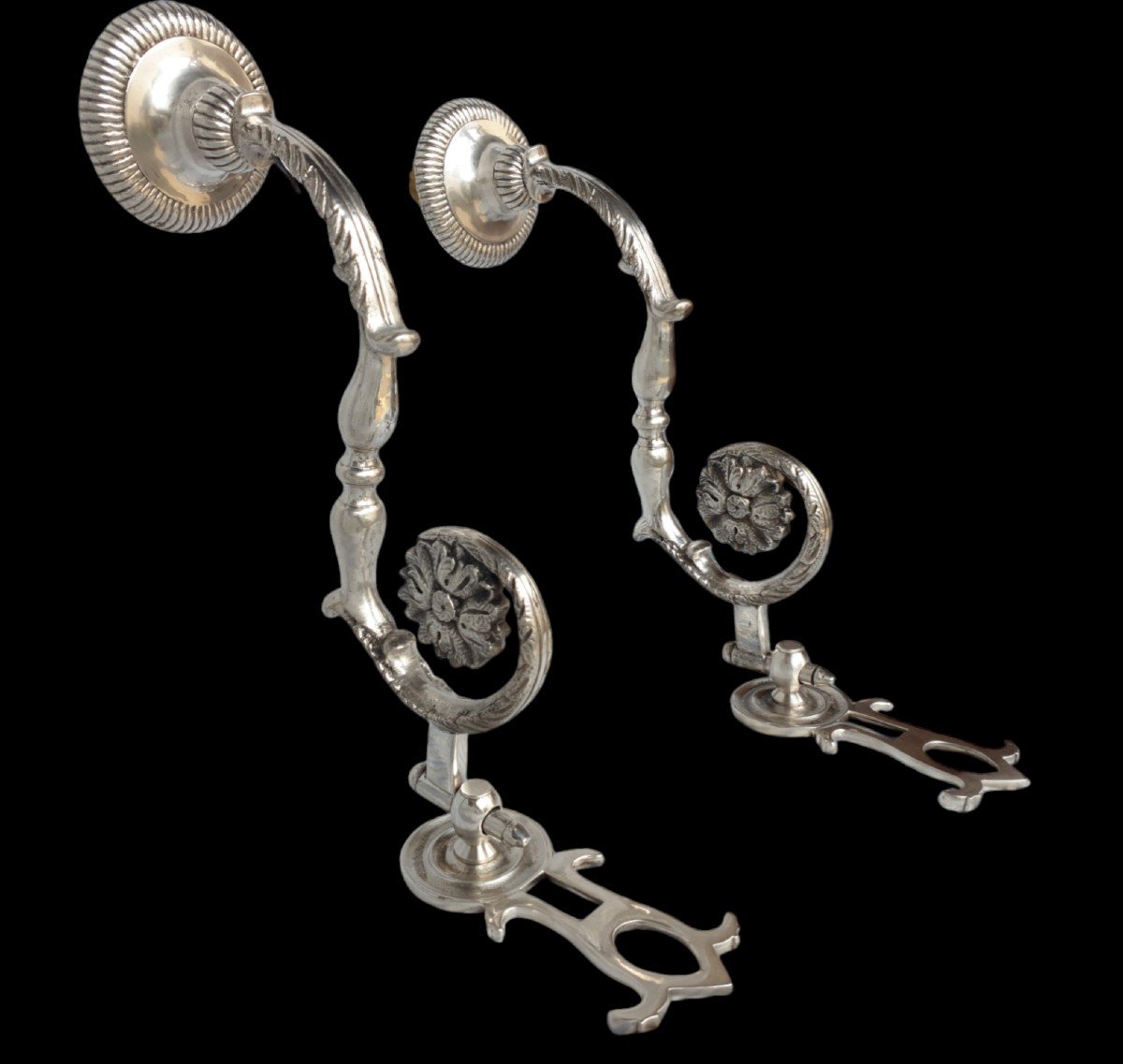 Pair Of 19th Century Silver-plated Bronze Light Arms -photo-2