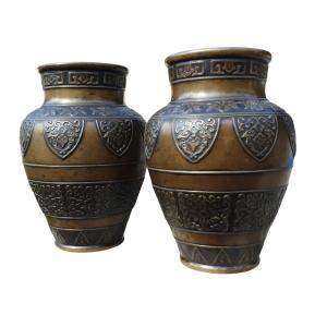 Pair Of Japanese Bronze Vases, Meiji Period 