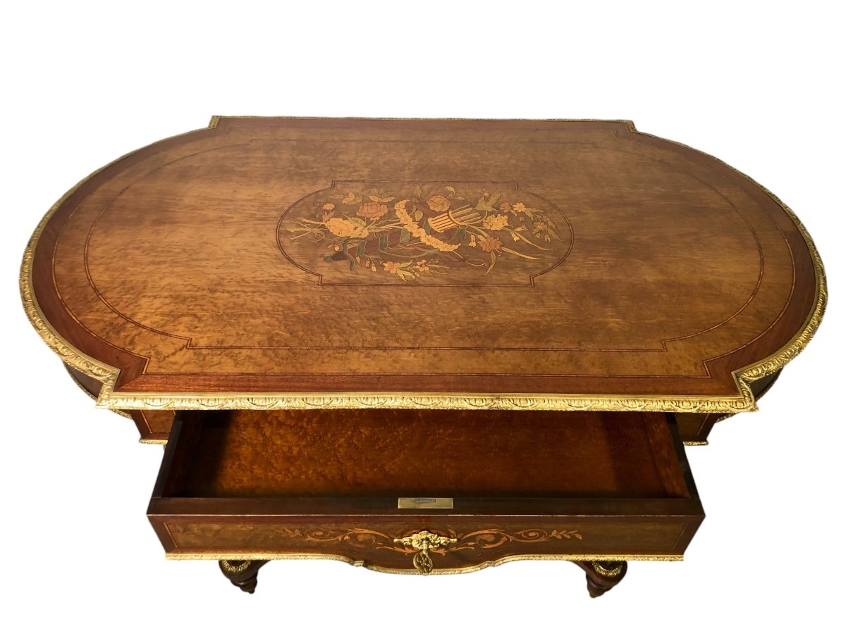 Napoleon III Middle Table In Marquetry And Bronzes-photo-4