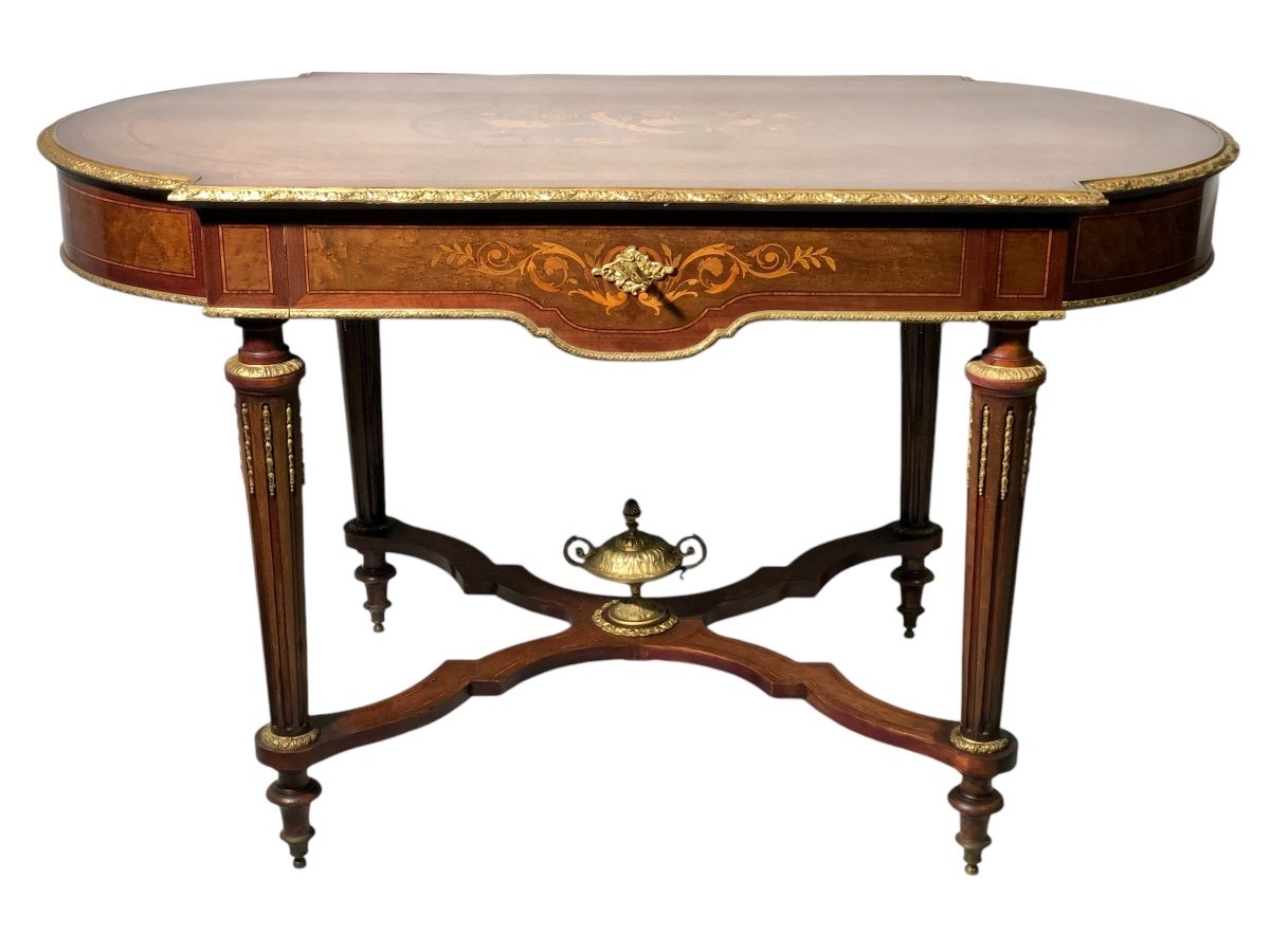 Napoleon III Middle Table In Marquetry And Bronzes-photo-1