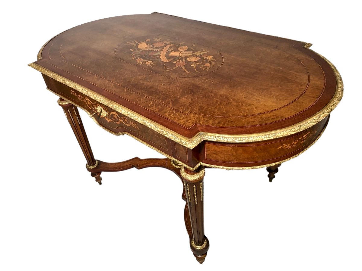 Napoleon III Middle Table In Marquetry And Bronzes