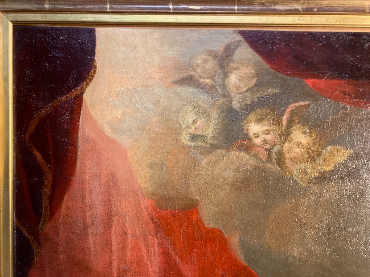 Tableau, huile sur toile, Représentant Saint-Louis En Prière , XIXème siècle.-photo-2