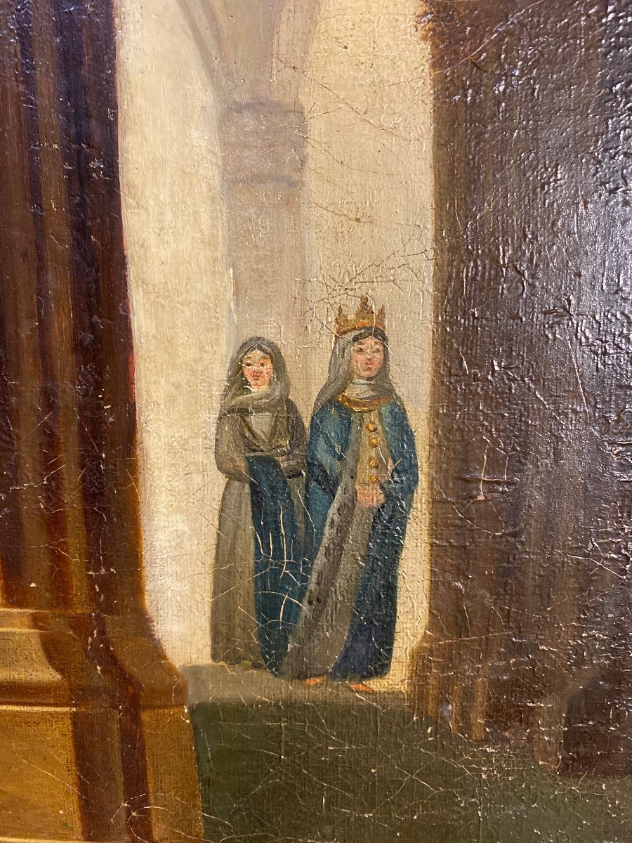 Tableau, huile sur toile, Représentant Saint-Louis En Prière , XIXème siècle.-photo-8