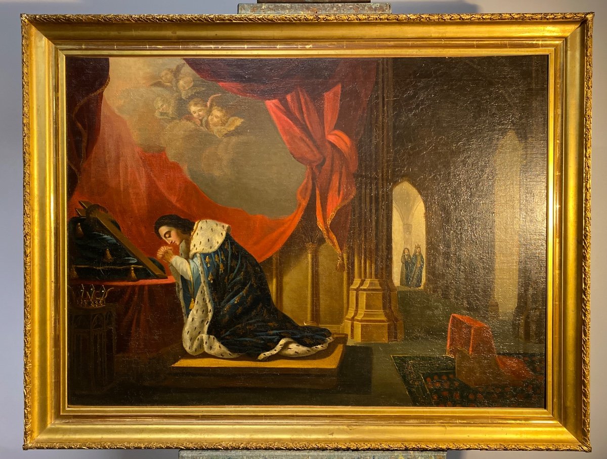 Tableau, huile sur toile, Représentant Saint-Louis En Prière , XIXème siècle.