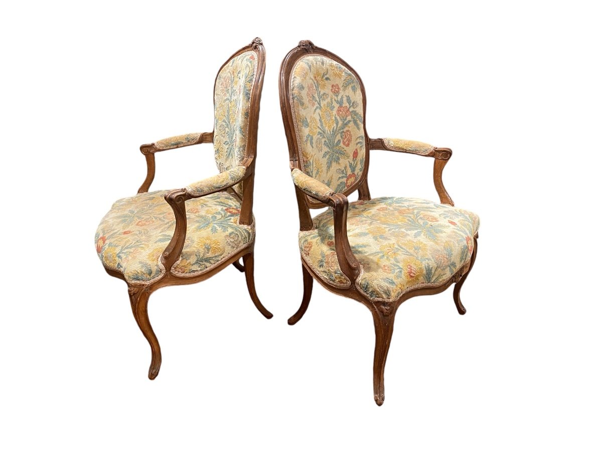 Pair Of Louis XV Cabriolet Armchairs-photo-2