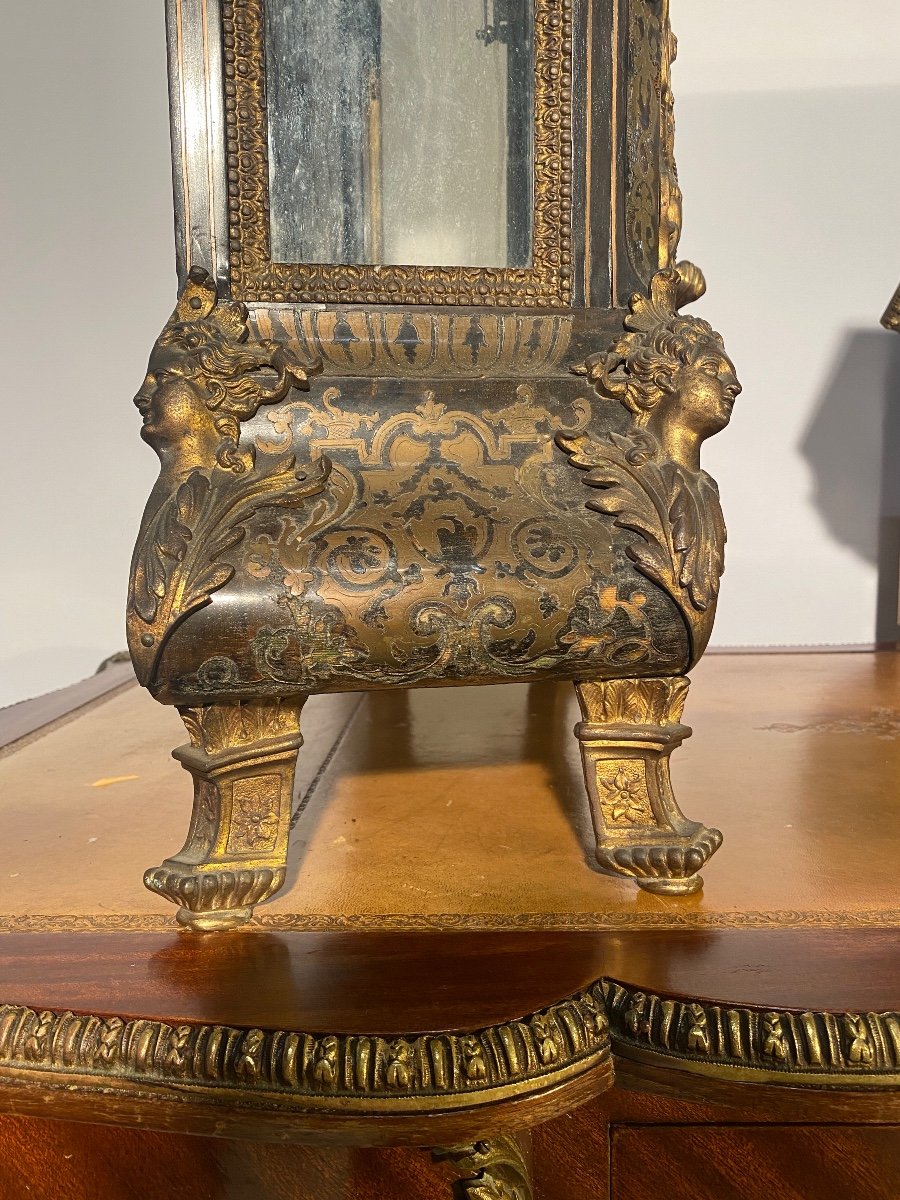 Monumental Cartel And Its Console In Boulle Marquetry, Decor Symbolizing The Flow Of Time-photo-2