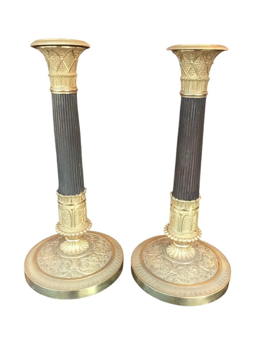 Pair Of Period Bronze Candlesticks, Restoration