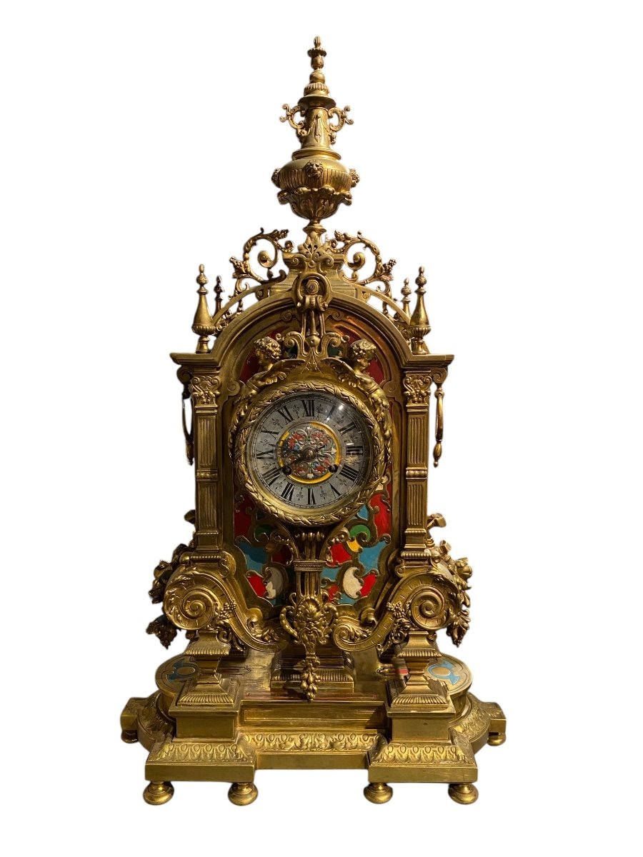 Large Gj Lévy Clock In Enameled Bronze 