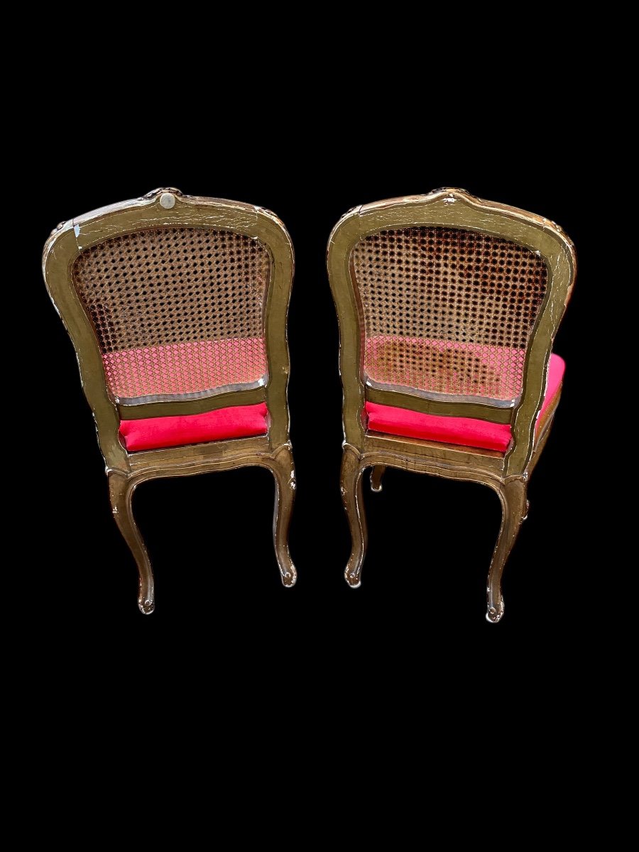 Pair Of Caned Chairs In Gilded Wood -photo-4