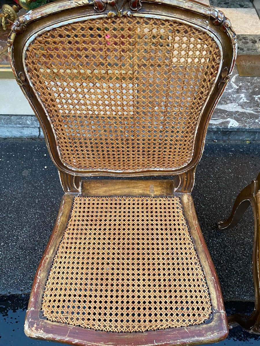 Pair Of Caned Chairs In Gilded Wood -photo-5