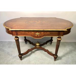 Napoleon III Middle Table In Marquetry And Bronzes