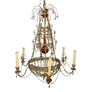 Rare Russian Chandelier In Gilt Bronze, Glass And Crystal, Late 18th Century