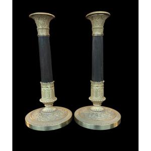 Pair Of Period Bronze Candlesticks, Restoration