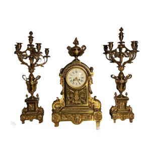 Garniture De Cheminée En Bronze Napoleon III 