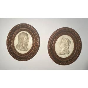 Pair Of White Marble Medallions