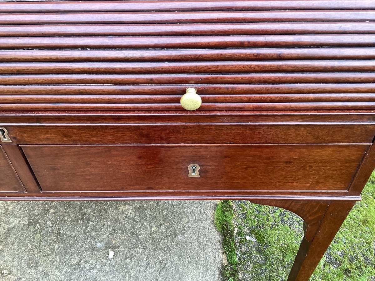 Cylinder Desk In Solid Mahogany-photo-4