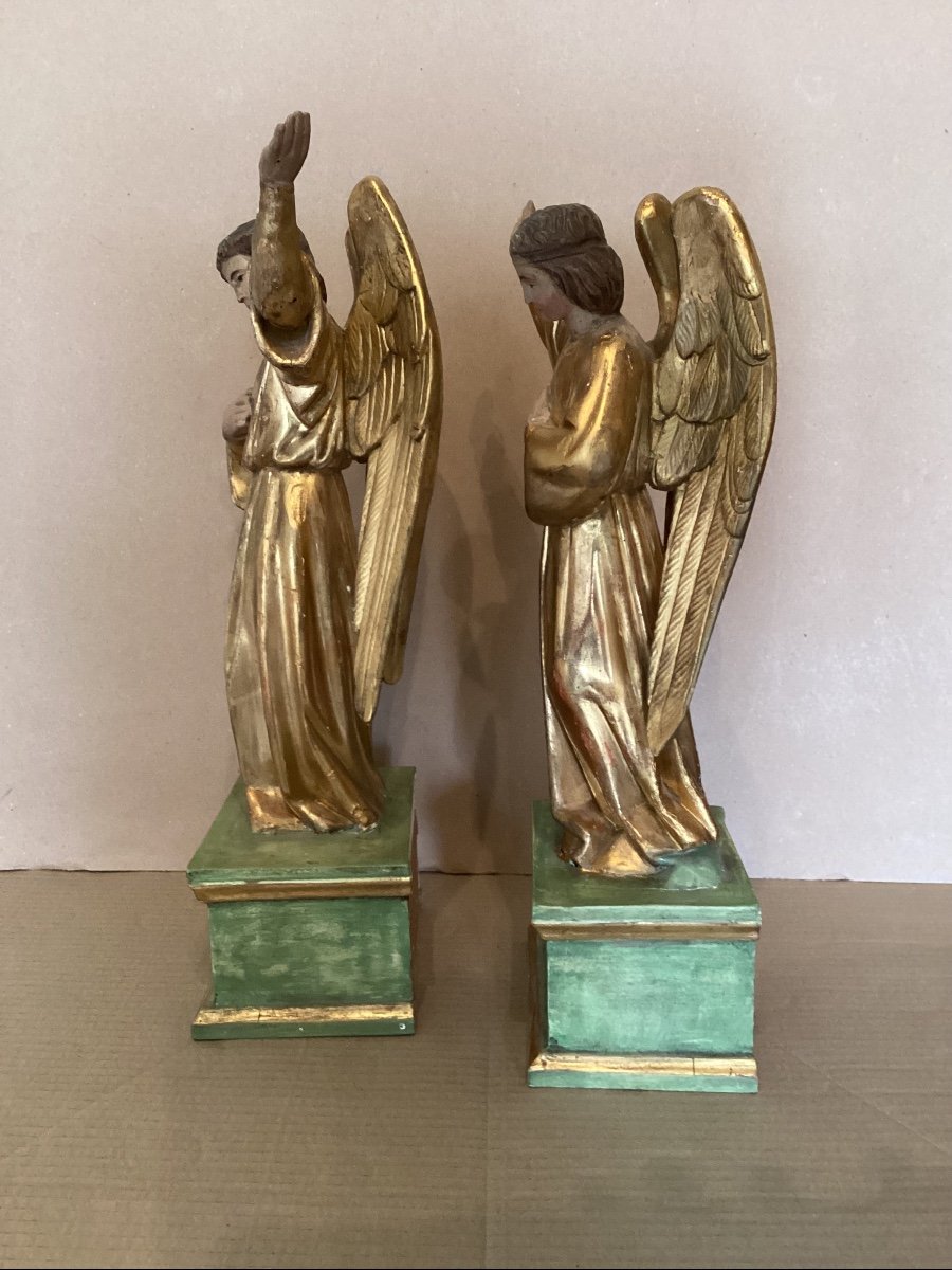 Paire D’anges En Bois Doré -photo-1