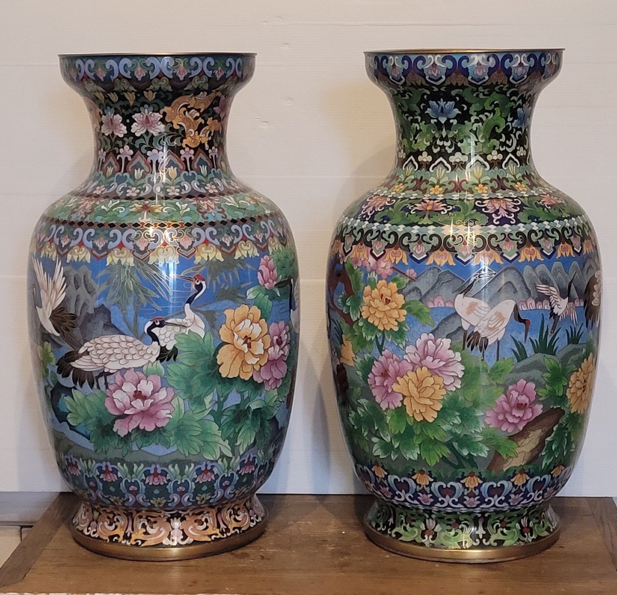 Pair Of Cloisonné Enamel Vases -photo-2