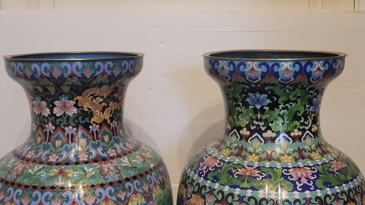 Pair Of Cloisonné Enamel Vases -photo-3