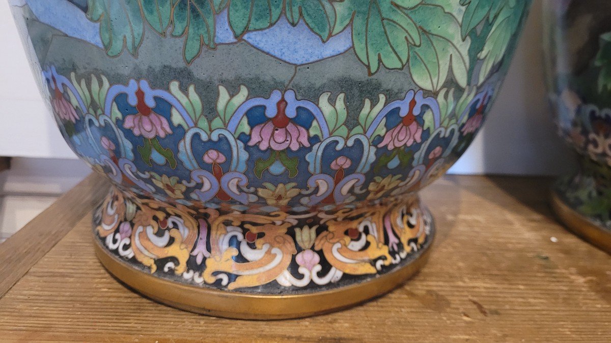 Pair Of Cloisonné Enamel Vases -photo-2